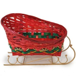 The Lucky Clover Trading Holiday Bamboo Sleigh Large Basket, Red