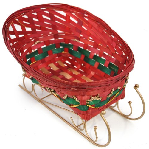 The Lucky Clover Trading Holiday Bamboo Sleigh Large Basket, Red