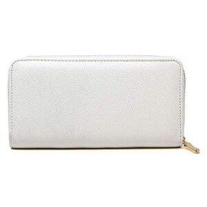 me plus women fashion solid color faux leather pu long wallet with zipper closure card slots zippered coin pouch (white)