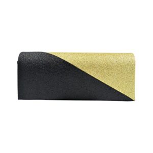 premium two tone metallic glitter flap clutch evening bag handbag, gold