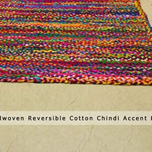 COTTON CRAFT Cotton Chindi Braid Rag Rug - Boho Farmhouse Rustic Area Accent Throw Rug - Handwoven Reversible Natural Recycled Cotton - Living Room Den Study Home Décor Gift - 3' x 5' - Multi Color