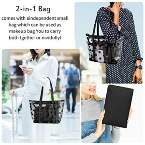 PG6 FF1 Women Waterproof Clear Tote Bags Shoulder Bag Handbag Beach Bag Shopping Bag Work Bag, Black, One Size