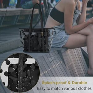 PG6 FF1 Women Waterproof Clear Tote Bags Shoulder Bag Handbag Beach Bag Shopping Bag Work Bag, Black, One Size