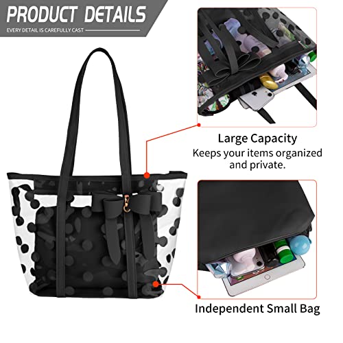 PG6 FF1 Women Waterproof Clear Tote Bags Shoulder Bag Handbag Beach Bag Shopping Bag Work Bag, Black, One Size