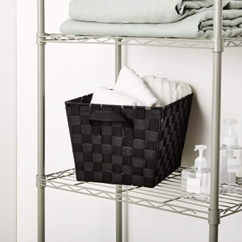 Home Basics Multi-Purpose Medium Woven Strap Open Bin Basket with Handles, Black