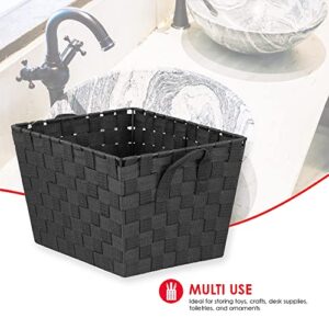 Home Basics Multi-Purpose Medium Woven Strap Open Bin Basket with Handles, Black