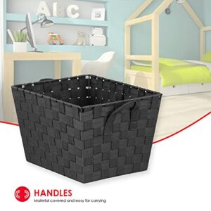 Home Basics Multi-Purpose Medium Woven Strap Open Bin Basket with Handles, Black