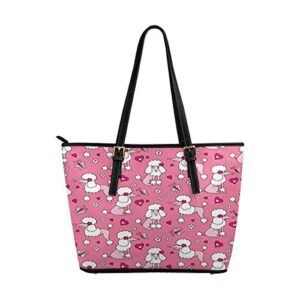 interestprint women totes top handle handbags pu leather purse pattern dog poodle gray pink