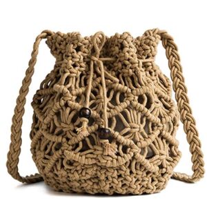 losip-cc women’s bucket drawstring handbag straw shoulder bag straw weave crossbody handbag beach bags