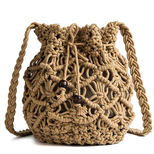 Losip-cc Women's Bucket Drawstring Handbag Straw Shoulder Bag Straw Weave Crossbody Handbag Beach Bags