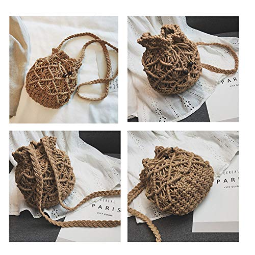 Losip-cc Women's Bucket Drawstring Handbag Straw Shoulder Bag Straw Weave Crossbody Handbag Beach Bags