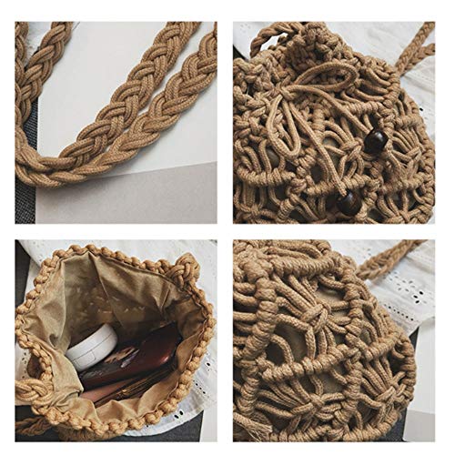 Losip-cc Women's Bucket Drawstring Handbag Straw Shoulder Bag Straw Weave Crossbody Handbag Beach Bags