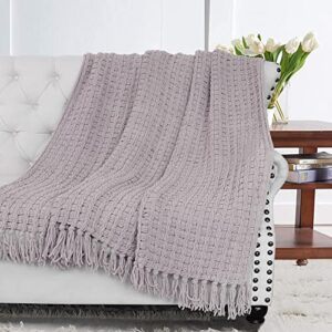 home soft things space yarn knitted throw blanket, 50” x 60”, lilac, comfortable snuggly warm gorgeous throw blanket couch sofa bed cover home décor