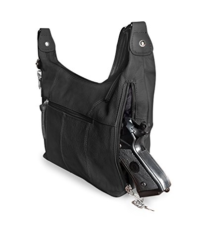 Roma Leathers Concealment Purse - Premium Cowhide Leather - Black - Studded - Dual Gun Entry - Adjustable Shoulder Strap - Designed in USA - 30 Day Manufacture Guarantee