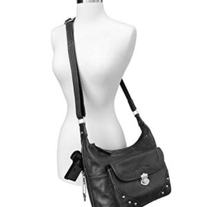 Roma Leathers Concealment Purse - Premium Cowhide Leather - Black - Studded - Dual Gun Entry - Adjustable Shoulder Strap - Designed in USA - 30 Day Manufacture Guarantee