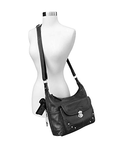 Roma Leathers Concealment Purse - Premium Cowhide Leather - Black - Studded - Dual Gun Entry - Adjustable Shoulder Strap - Designed in USA - 30 Day Manufacture Guarantee