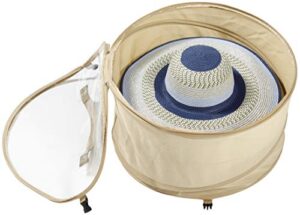 tiure large hat pop up bag storage and travel box for big round hats and caps expands and keeps out dust and dirt perfect for cover cowboy sun beach hats, 19 inches diameter