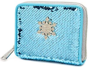 loungefly x disney frozen elsa reversible sequin wallet (blue/silver, one size)