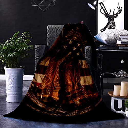 T&H XHome Flannel Fleece Microfiber Throw Blanket USA Western Blanket, Cowboy Hat with Boots Rope on American Flag Soft Warm Fuzzy Lightweight Bed Blankets for Couch Bedroom Living Room 50"x80"