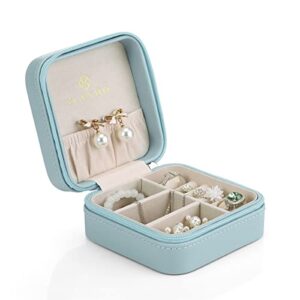 vlando small travel jewelry box organizer display case for girls women gift rings earrings necklaces storage, blue