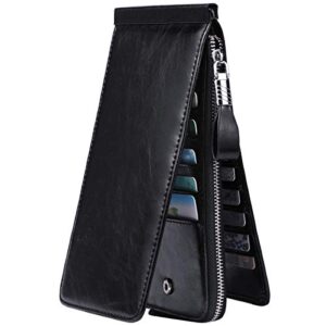 jeeburyee women’s oil wax real leather multi credit card holder wallet rfid blocking long bifold clutch wallet ladies purse with zipper pocket black