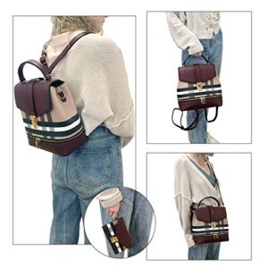 Fashion Casual Faux Leather Shoulder Bag Mini Backpack School Bag for Women 2pc | Brown/Burgundy