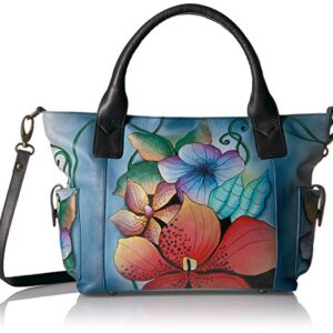 Anna by Anuschka Women's Zip-top Organizer With Outside Side Pockets Shoulder Handbag, Midnight Floral, One Size US