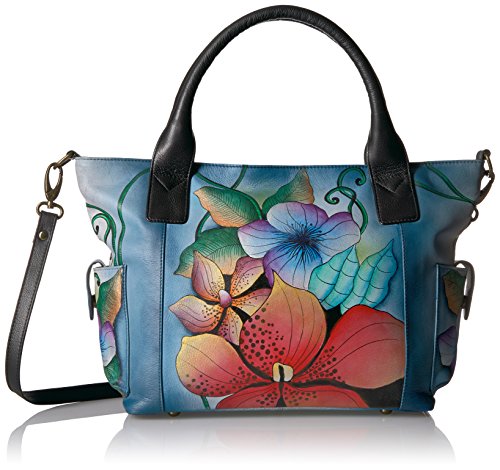 Anna by Anuschka Women's Zip-top Organizer With Outside Side Pockets Shoulder Handbag, Midnight Floral, One Size US