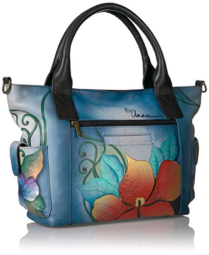 Anna by Anuschka Women's Zip-top Organizer With Outside Side Pockets Shoulder Handbag, Midnight Floral, One Size US