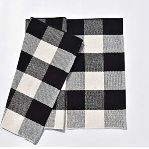 Cotton Buffalo Plaid Rugs 27.5x43 Inches Black and White Checkered Front Porch Plaid Door Mats Woven Washable Layered Welcome Mat for Kitchen Carpet Outdoor Porch Entry Way Decor