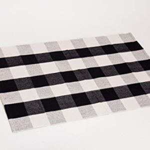 Cotton Buffalo Plaid Rugs 27.5x43 Inches Black and White Checkered Front Porch Plaid Door Mats Woven Washable Layered Welcome Mat for Kitchen Carpet Outdoor Porch Entry Way Decor