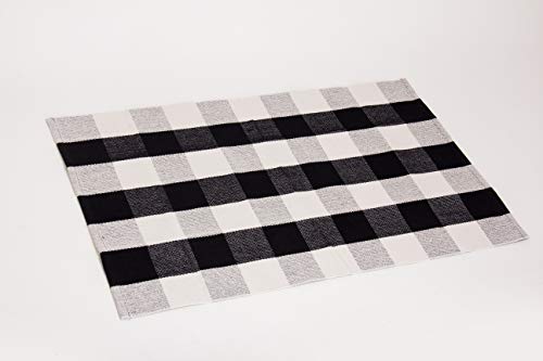 Cotton Buffalo Plaid Rugs 27.5x43 Inches Black and White Checkered Front Porch Plaid Door Mats Woven Washable Layered Welcome Mat for Kitchen Carpet Outdoor Porch Entry Way Decor