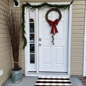 Cotton Buffalo Plaid Rugs 27.5x43 Inches Black and White Checkered Front Porch Plaid Door Mats Woven Washable Layered Welcome Mat for Kitchen Carpet Outdoor Porch Entry Way Decor