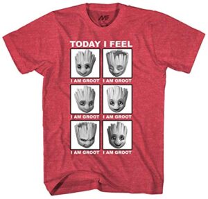 marvel mens 30/1 little feelings-1 marvel guardians of the galaxy groot feelings today i feel adult t shirt tee, red heather, x-large us