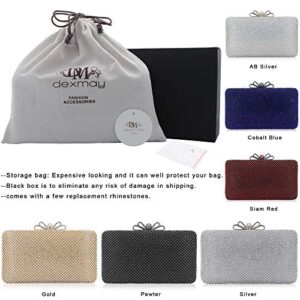 Dexmay Rhinestone Crystal Clutch Purse with Bow Clasp Evening Bag for Wedding Party Silver