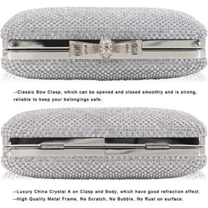 Dexmay Rhinestone Crystal Clutch Purse with Bow Clasp Evening Bag for Wedding Party Silver