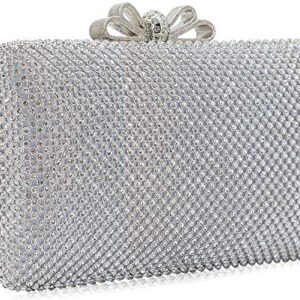 Dexmay Rhinestone Crystal Clutch Purse with Bow Clasp Evening Bag for Wedding Party Silver