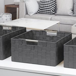 Sorbus Storage Box Woven Basket Bin Container Tote Cube Organizer Set Stackable Storage Basket Woven Strap Shelf Organizer Built-in Carry Handles (Gray)