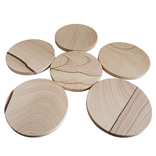 Sandstone Coaster,Set of Six,Natural Sandstone 3.94 Inch Fashion Pattern,Cork Non-Slip Back Cover