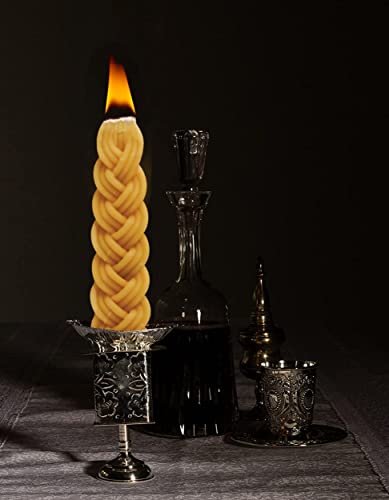 Ner Mitzvah Braided Beeswax Havdalah Candle - Wide Rounded Chevron Braid - 7" Hand Dipped Bees Wax Braided Candle - Shabbat Judaica Gift