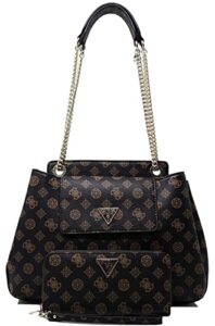 guess logo satchel tote bag handbag & wallet set – natural/brown