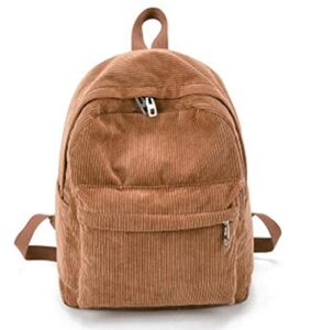 women corduroy travel school backpack solid satchel bag book bags casual shoulder rucksack bags (brown, 9.8“x14“x4.7“)