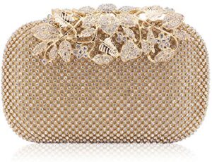 dexmay luxury flower women clutch purse rhinestone crystal evening bag for wedding party gold