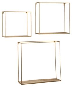 signature design by ashley efharis shadow box set, 3 piece wall shelf, natural & gold finish