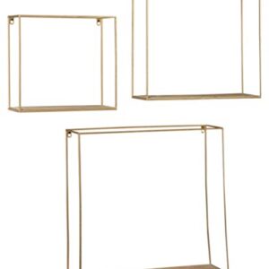 Signature Design by Ashley Efharis Shadow Box Set, 3 Piece Wall Shelf, Natural & Gold Finish