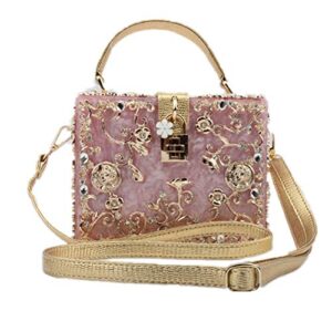 shiratori women evening clutch bag, acrylic square box shoulder handbags for wedding party tote purse pink
