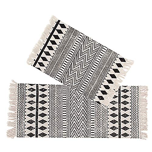 Kingrol 2 Pack Vintage Area Rugs, Cotton Printed Tassels Throw Rugs for Kitchen Living Room Bedroom Bathroom Laundry Room, 2 x 3 Feet, 2 x 4.2 Feet