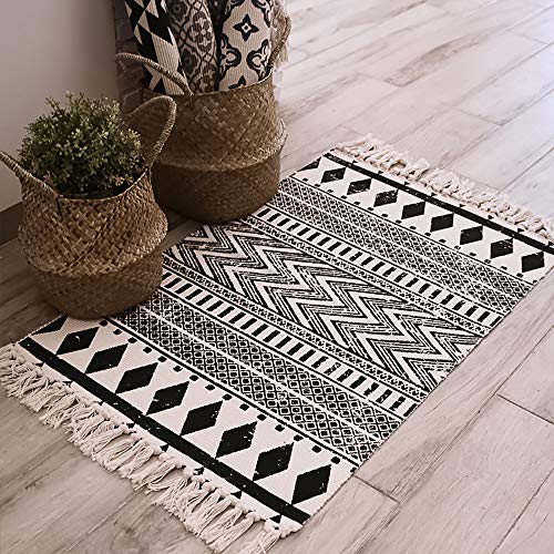 Kingrol 2 Pack Vintage Area Rugs, Cotton Printed Tassels Throw Rugs for Kitchen Living Room Bedroom Bathroom Laundry Room, 2 x 3 Feet, 2 x 4.2 Feet