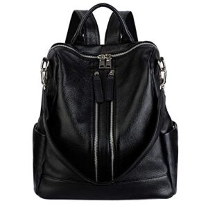 yaluxe women’s convertible real leather backpack versatile shoulder bag (upgraded 2.0) black