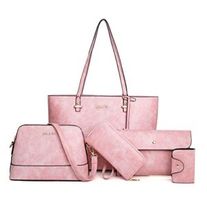 handbag set for women 5 pack tote purse handbags set pu leather satchel shoulder crossbody wallet card holder bag set, pink
